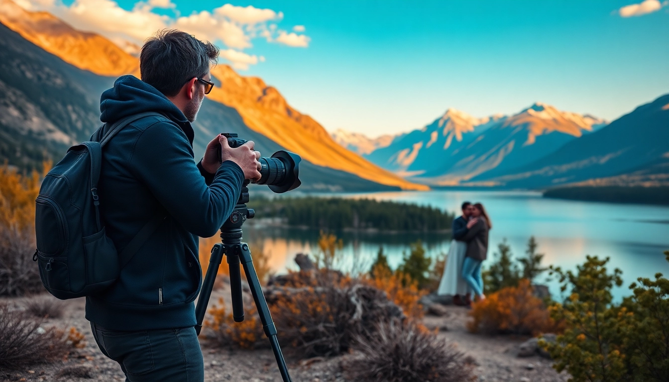 Destination photographer beautifully capturing a couple's moment against a stunning backdrop.