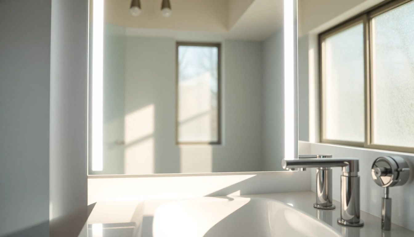 Enhance your space with a stunning mirror and LED lights in a well-designed bathroom.