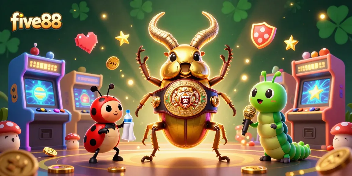 Experience thrilling five88 casino excitement with a giant beetle boxing champion in a vibrant gaming arena.