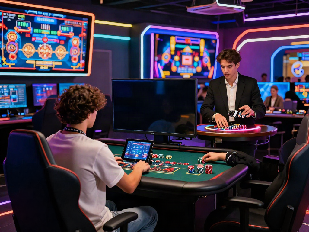 Professional player engaging in live casino games on SV88's vibrant online platform, showcasing thrilling digital graphics.