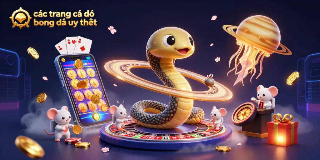 Các trang cá độ bóng đá uy tín hiển thị các nhân vật hoạt hình trong một không gian đầy màu sắc với những trò chơi hấp dẫn và ánh sáng rực rỡ.
