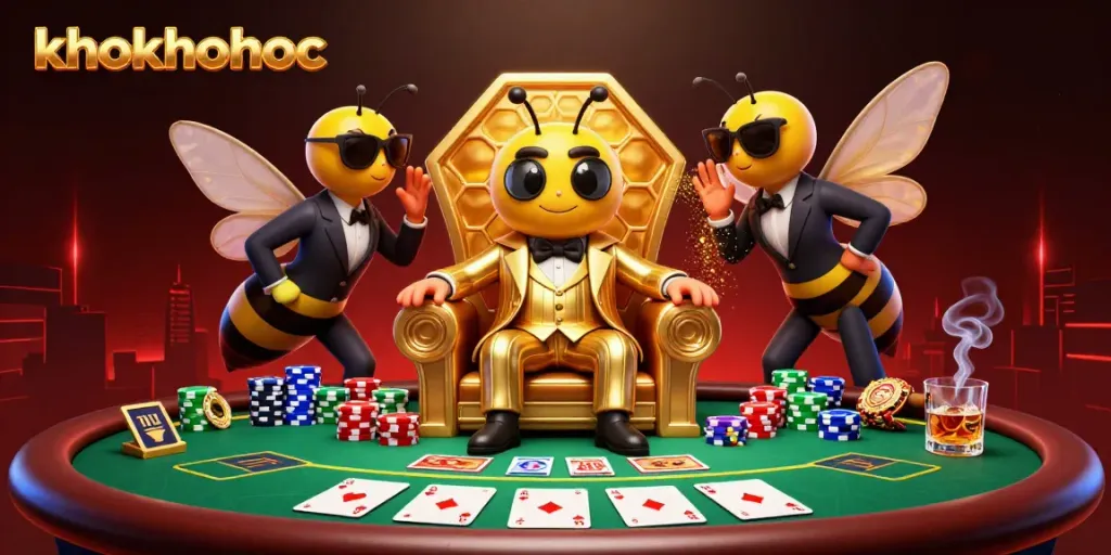 khokhoahoc showcases a bumblebee mob boss in a poker room filled with colorful chips and cards.