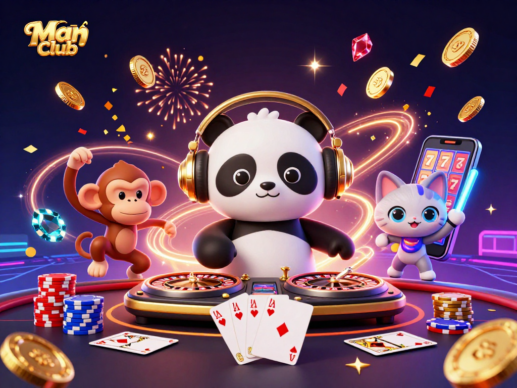 Experience the thrill of the ManClub with vibrant casino characters and exciting gaming elements.