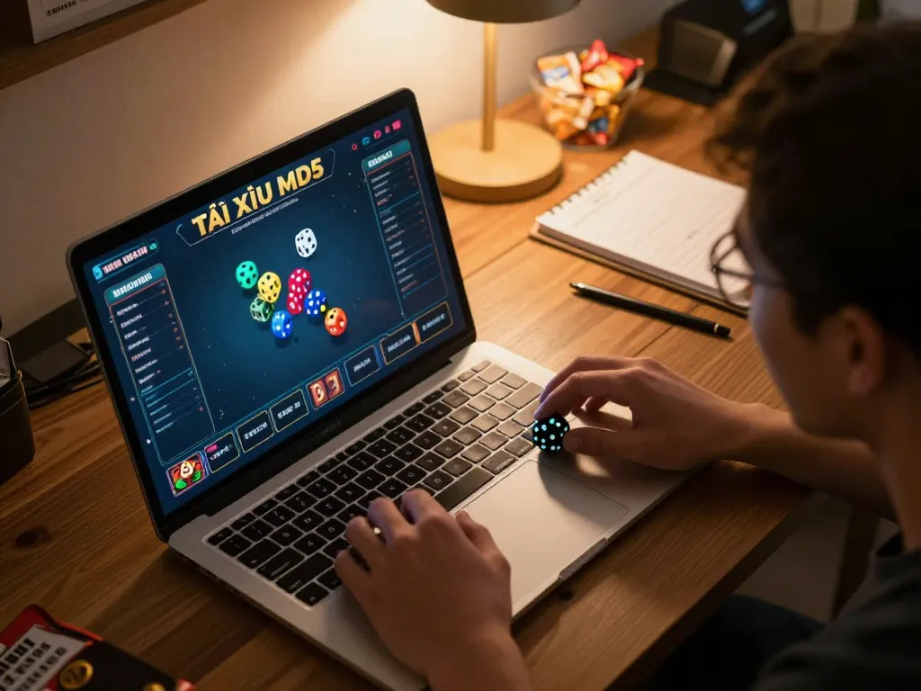 Engaging gameplay while playing tài xỉu.md5 on a laptop in a cozy home setting