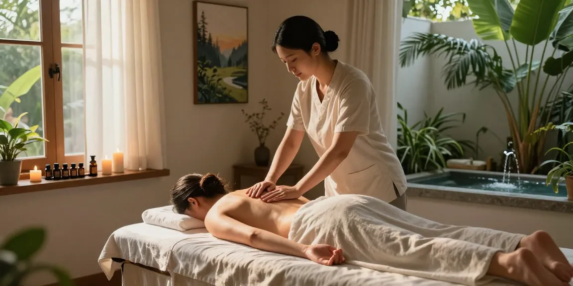 Relaxing 의정부출장안마 session in a serene wellness center filled with calm decor and gentle lighting.