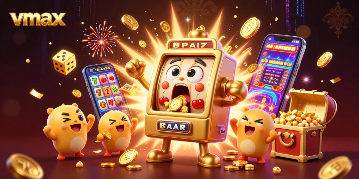 Experience vmax excitement with a lucky slot machine hitting the jackpot and showering coins!