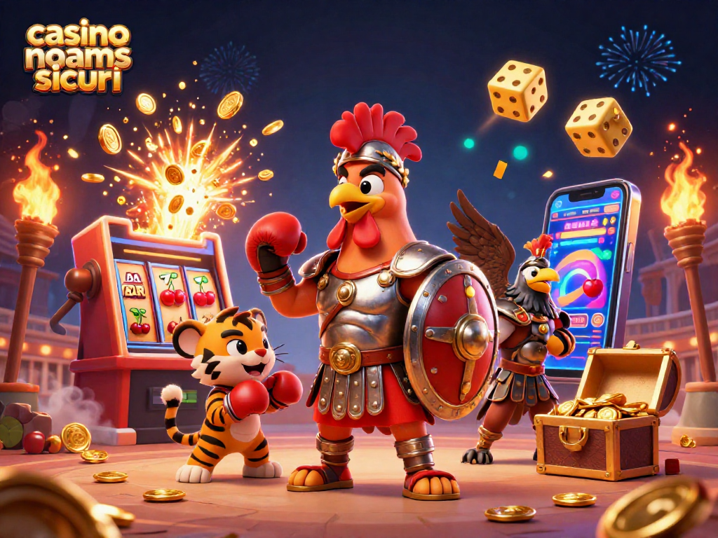 Immagine dinamica di "casino non aams sicuri" con gladiatore e simboli di gioco esplosivi