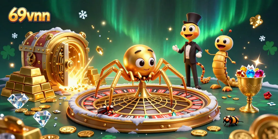 Experience thrilling bets at 69vnn with golden web roulette, a captivating spider and centipede croupier.