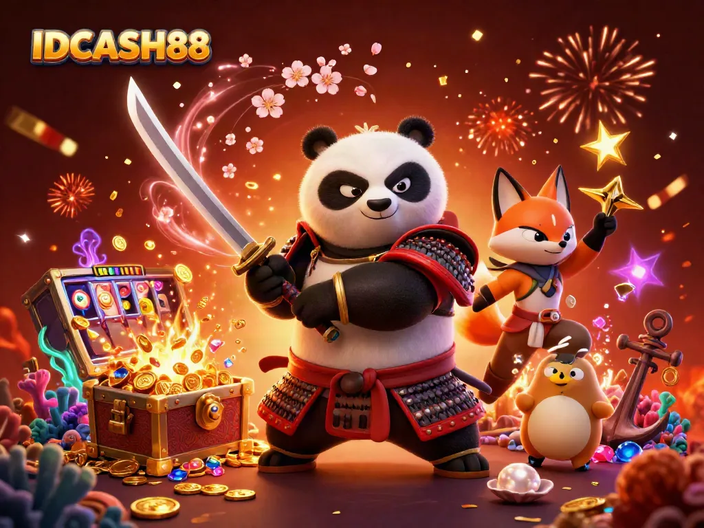 Engage in thrilling gameplay with IDCASH88, featuring vibrant 3D characters and exciting casino elements.