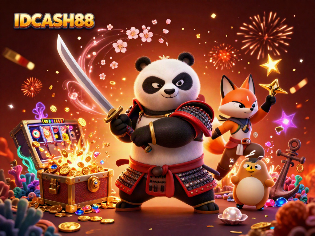 Engage in thrilling gameplay with IDCASH88, featuring vibrant 3D characters and exciting casino elements.