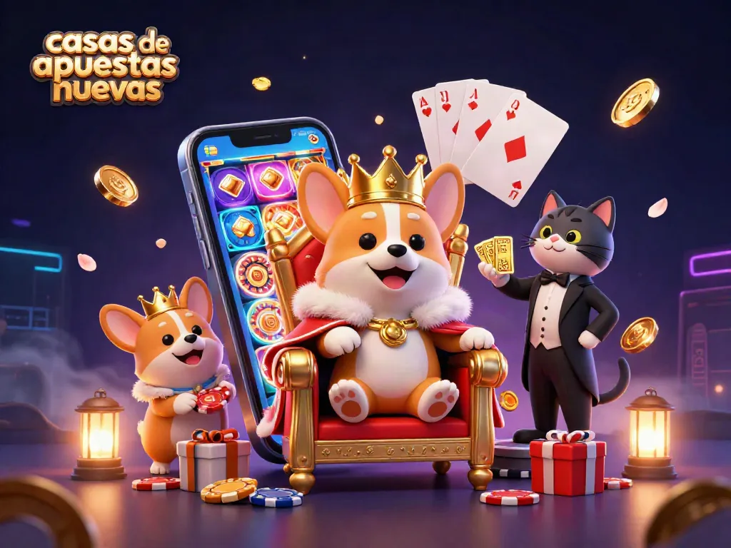 Casas de apuestas nuevas con un corgi real y elementos de casino en una escena vibrante