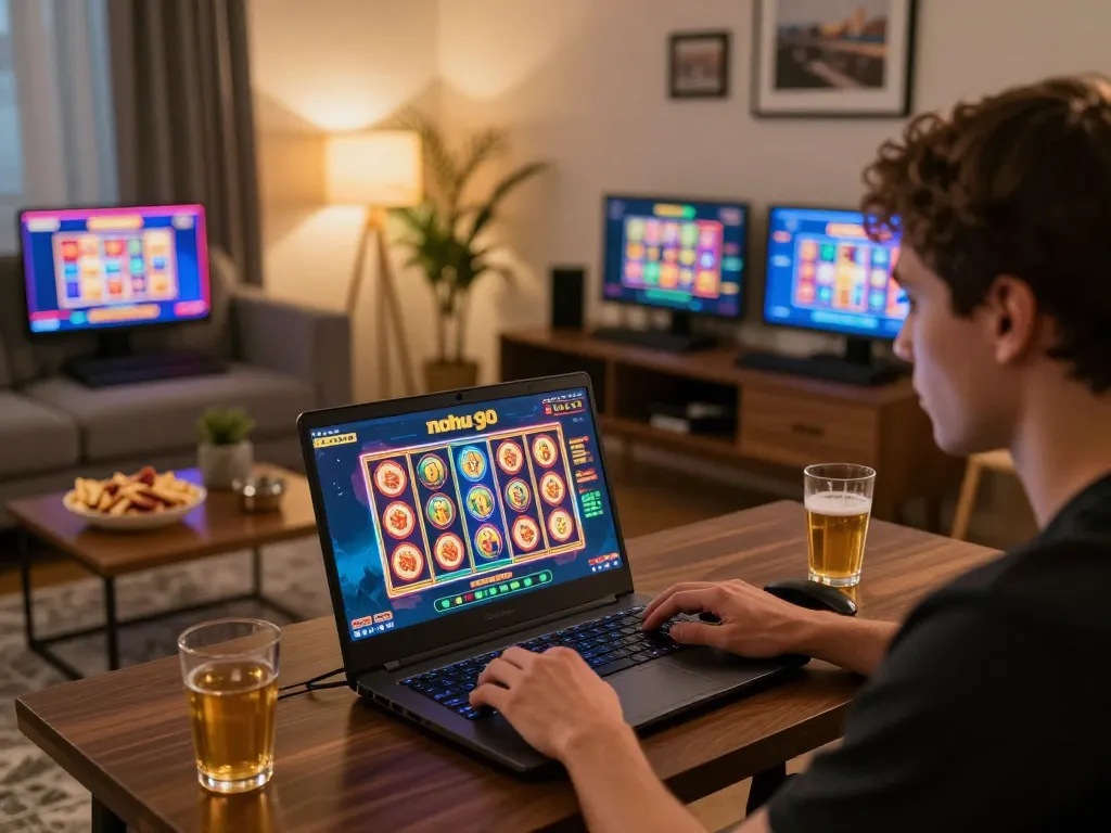 Engaging in nohu 90 online gaming experience with vibrant slot machines on display