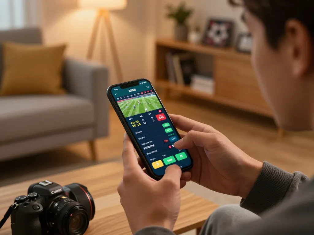 Engage with live betting by checking xem tỷ số bongdalu on a smartphone during a sports event.