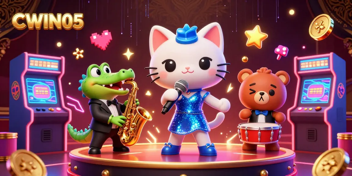 Experience the thrill of CWIN05's vibrant casino atmosphere featuring animated characters and gaming visuals.