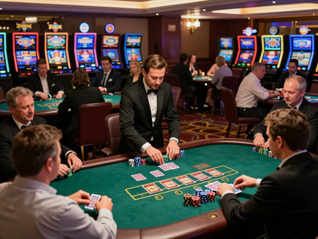 Experience thrilling gameplay at ZOWIN 10 live casino, showcasing dynamic blackjack action with engaged players and professional dealers.