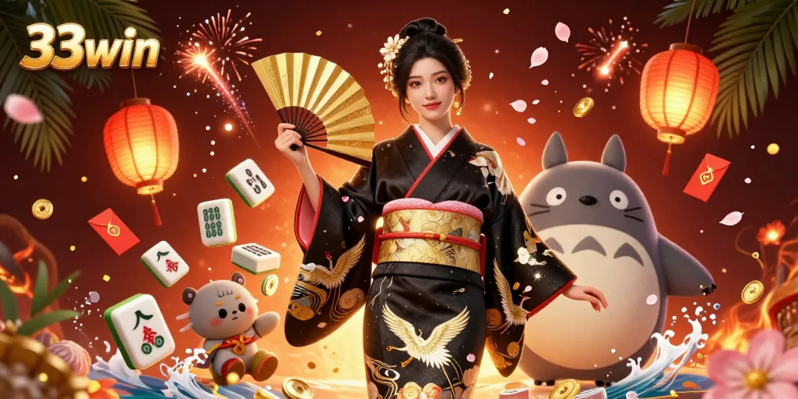 Experience the thrilling games at 33win with unique characters amidst festive gambling elements.