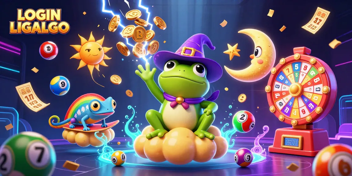 Experience the magic of LOGIN LIGALGO with a vibrant storm of golden coins and enchanting 3D characters.