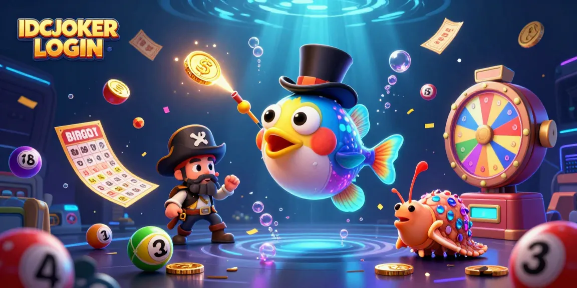 Immerse in IDCJOKER LOGIN with a vibrant 3D underwater casino adventure, celebrating success.