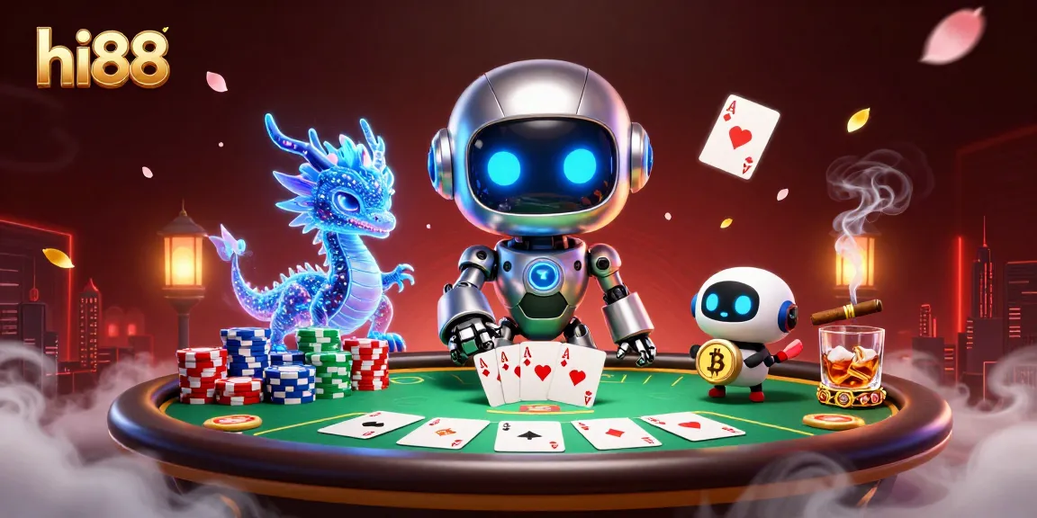 Experience thrilling gaming at hi88 with a vibrant poker scene and futuristic characters.