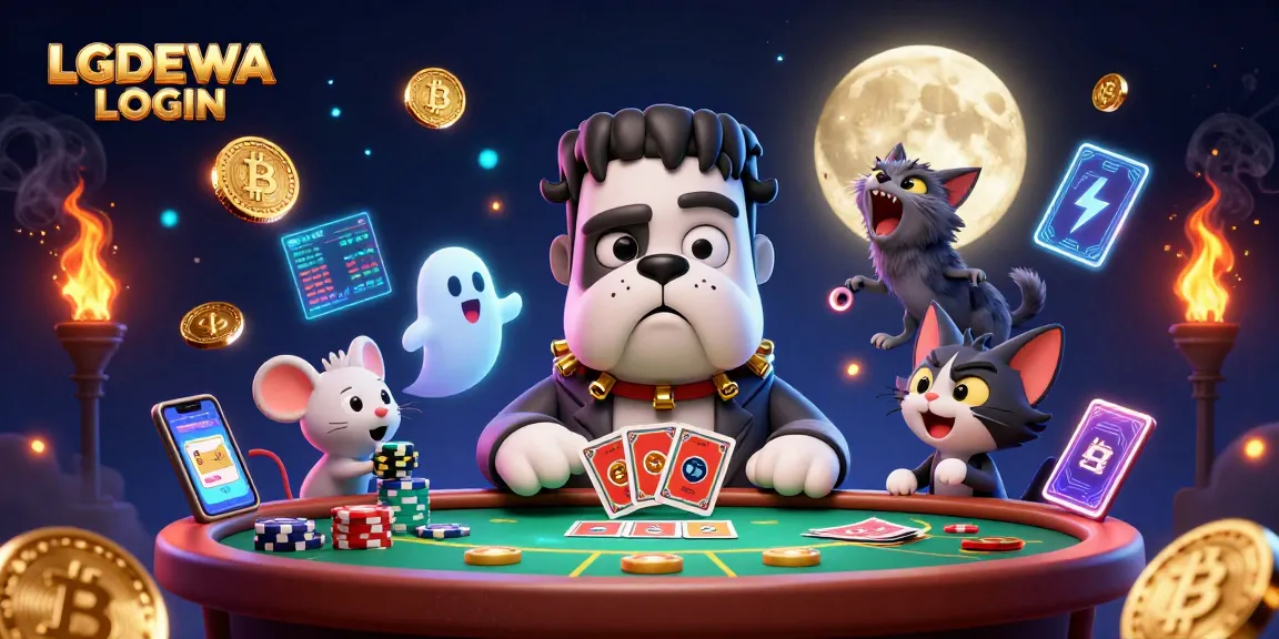 Win big with LGODEWA LOGIN as the cartoon bulldog monster hosts a thrilling casino game night.