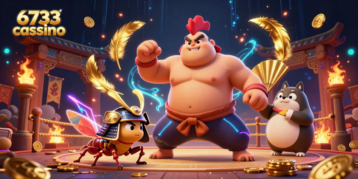 Atmosfera vibrante do 6733 cassino com personagens em ação e elementos de jogos ao redor.