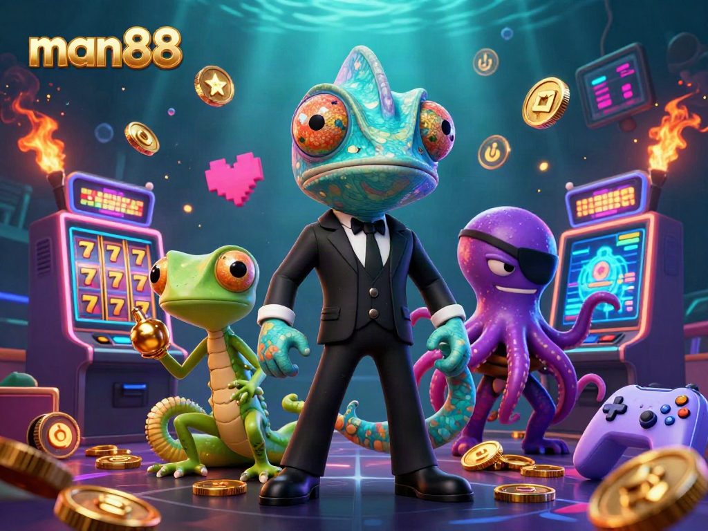 Catch the action with man88's thrilling game of chance featured in vibrant 3D illustration.