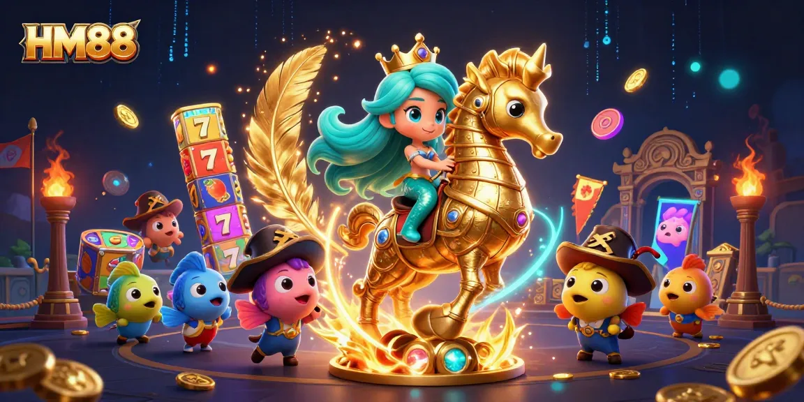 Experience winning with HM88 in a vibrant online casino scene featuring slot elements and colorful characters.