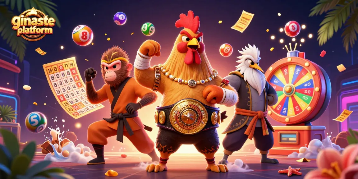 Engage with the ginaste platform featuring vibrant characters and dynamic lottery elements.