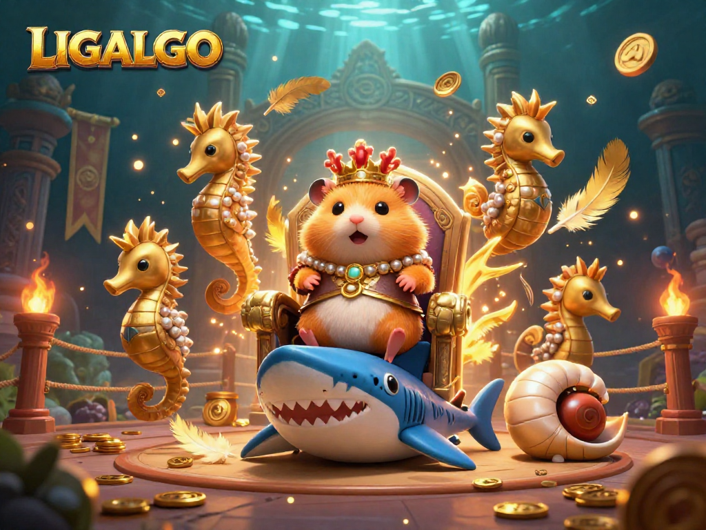 LIGALGO captures the excitement of gaming with golden hamster king, seahorse guards, and dynamic casino action.