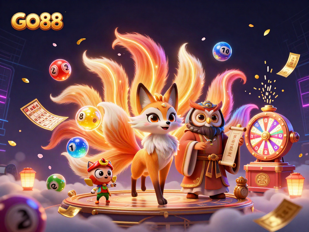 Capture the joy of gaming with GO88's vibrant casino scene filled with colorful lottery elements.