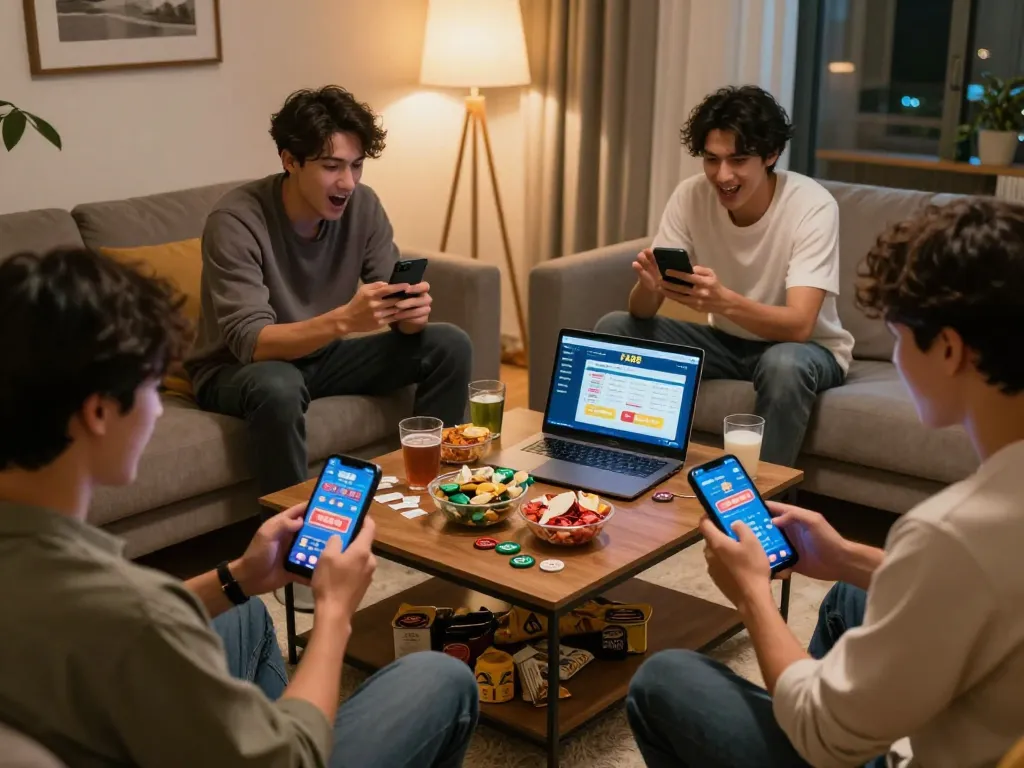 Players enjoying the mobile FA88VN casino app while engaging with online games in a cozy home setting.