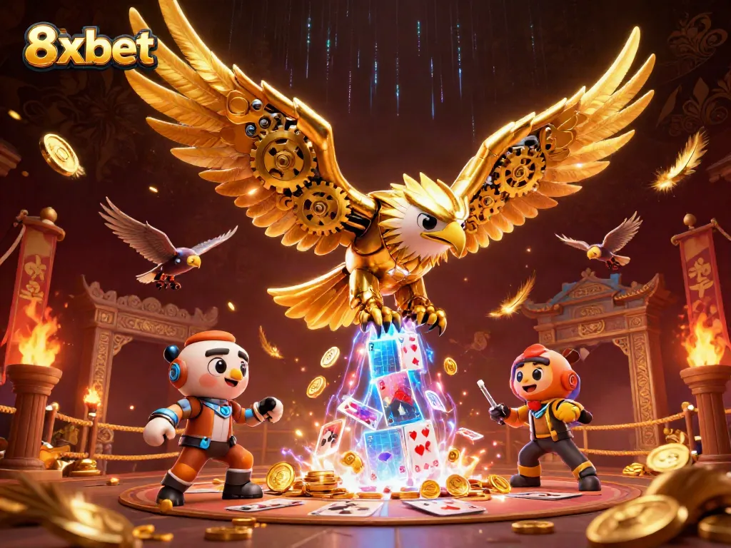 Experience vibrant gameplay with the 8xbet eagle soaring through holographic cards.