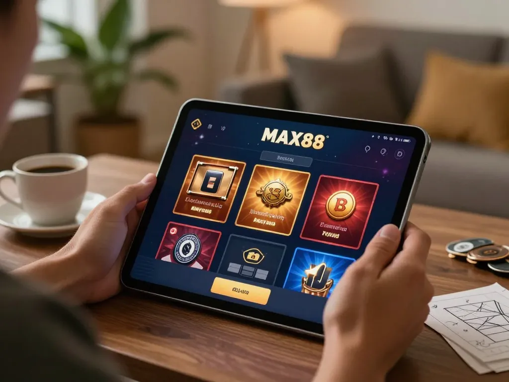 Engaging with the MAX88 app from home for strategic online gaming.