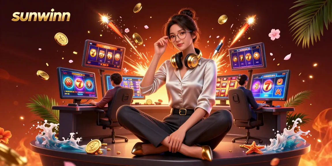 Engage with sunwinn's exciting slot games with a photorealistic scene featuring a professional gamer.