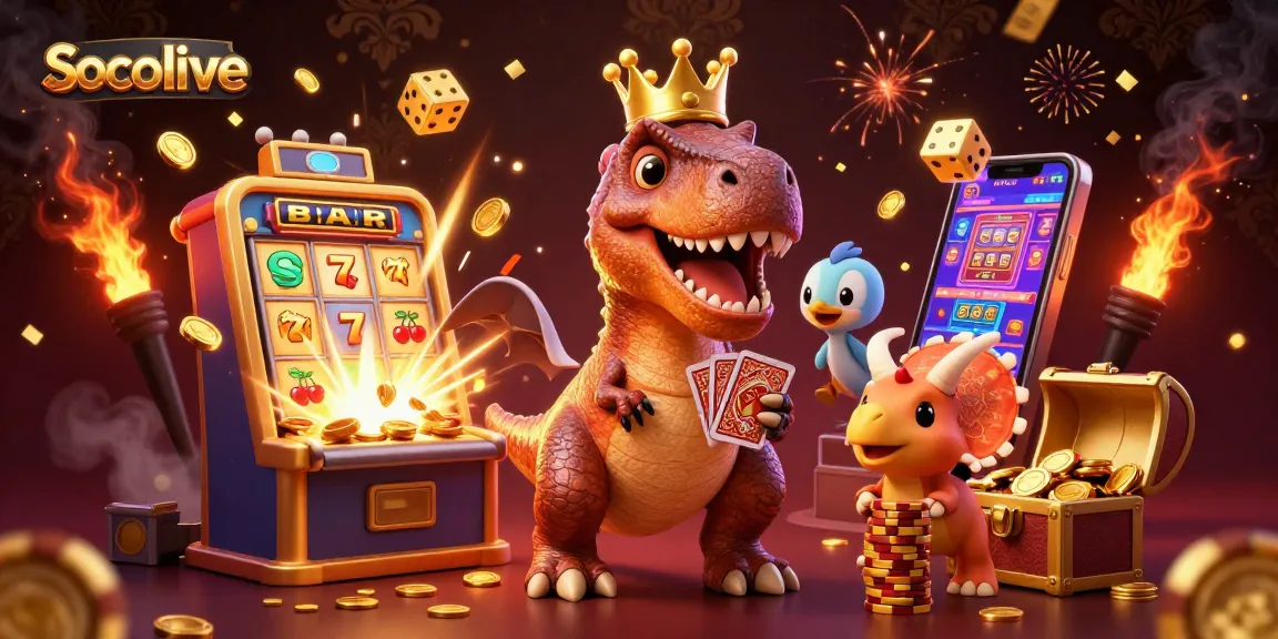 Socolive captures the vibrant essence of online gaming with dynamic characters and a rich casino backdrop.