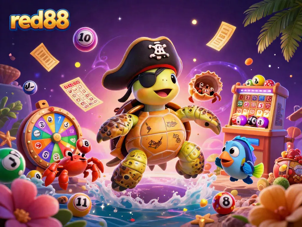 Experience the thrilling world of red88 with a colorful scene of chance featuring games and characters in action.