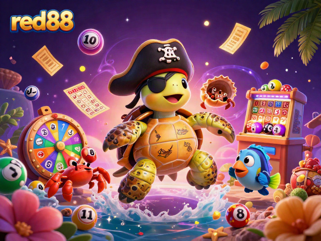 Experience the thrilling world of red88 with a colorful scene of chance featuring games and characters in action.