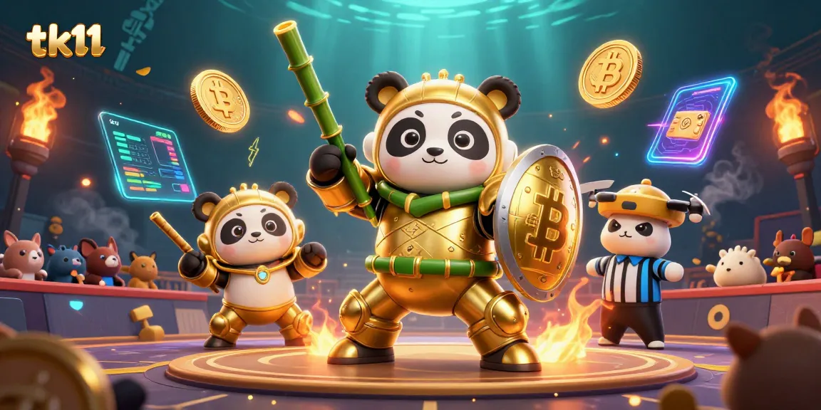 Experience excitement at tk11 with a dynamic gaming scene featuring crypto elements and a golden panda.