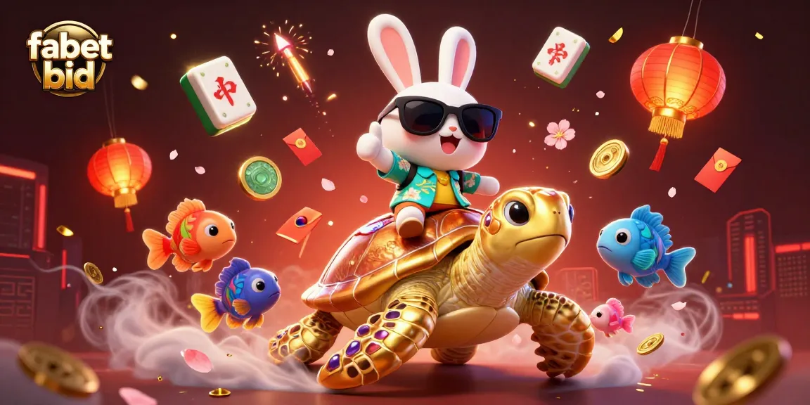 Experience the thrill of fabet bid with festive elements and colorful characters in vibrant casino scene.