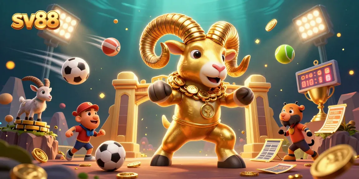 Experience thrilling betting action with sv88’s golden ram charging at a victory gate.