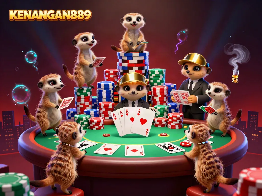 Experience thrilling gameplay at KENANGAN889 with engaging meerkats managing an exciting casino atmosphere.
