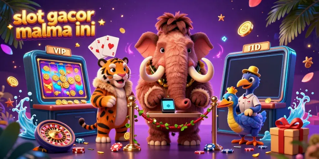 Experience thrilling gameplay with slot gacor malma ini as the mammoth bouncer checks IDs in a vibrant casino scene.