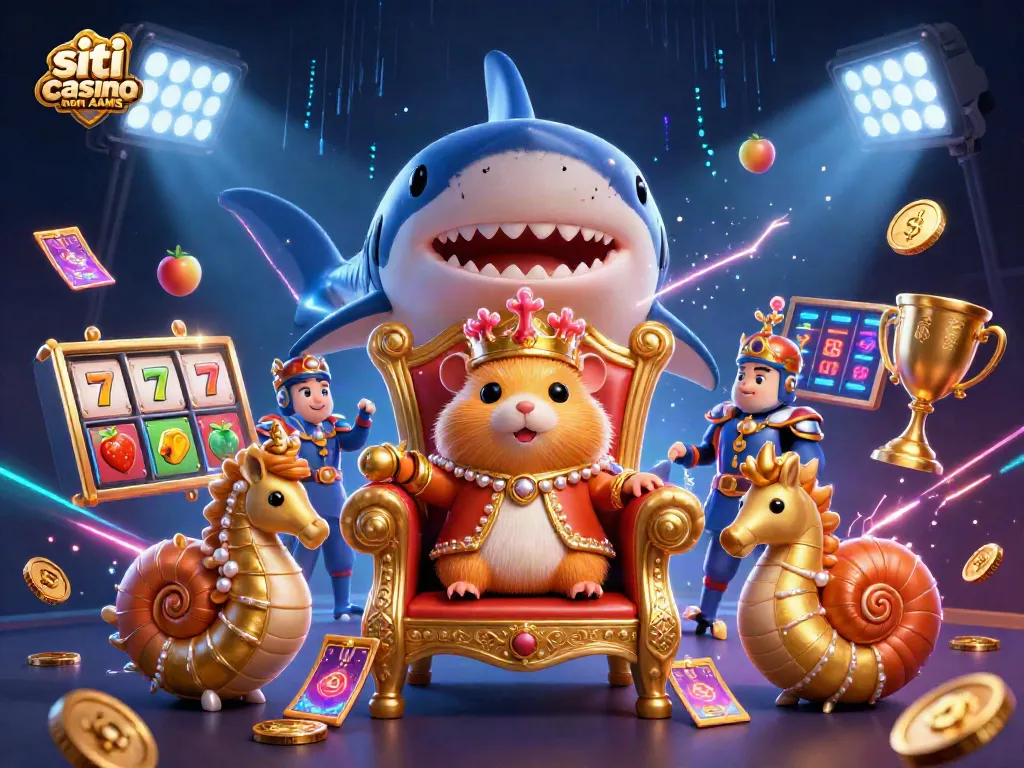 Gioca nei siti casino non AAMS con il re dei criceti e simboli delle slot in un mondo vivace.