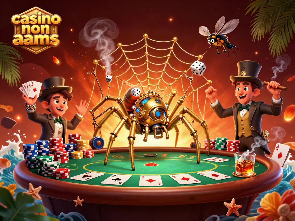 Gioca nei migliori casino non AAMS mentre il ragno dorato cattura i dadi sfortunati in un intricato web d'oro.