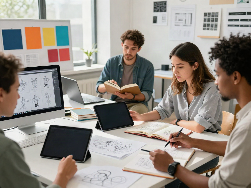 Designers engaged in a collaborative session on their rokok88 project, showcasing creativity.