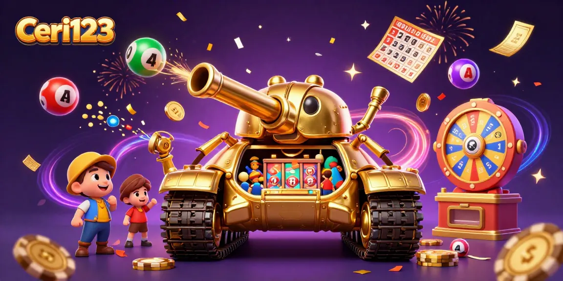 Experience winning thrills at Ceri123 as colorful lottery balls bounce amidst casino excitement.