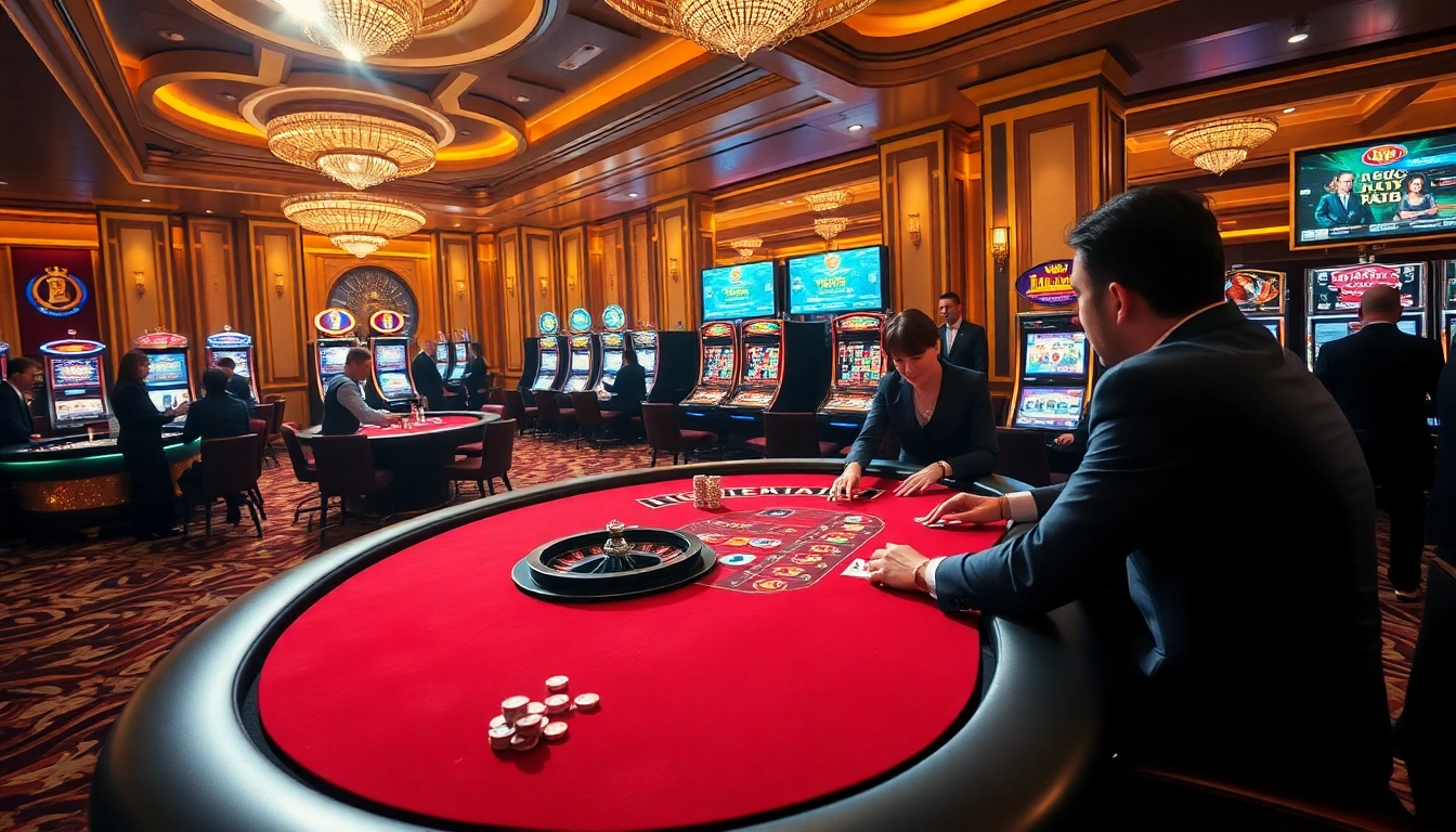 Experience the excitement of J88 with vibrant casino tables and intense poker players.