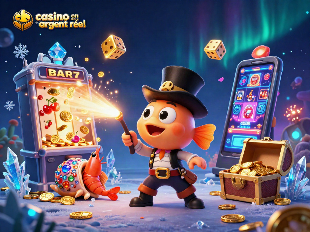 Vivez l'expérience du casino en ligne argent réel avec une illustration captivante et colorée.
