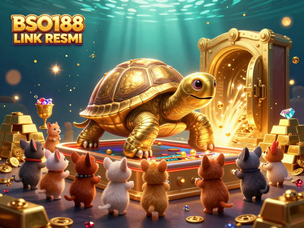 Engage with the exciting BSO188 LINK RESMI universe, illustrated with golden treasures and vibrant creatures in this animated casino scene.