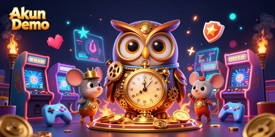Experience Akun Demo gaming action with vibrant casino elements in a dynamic illustrated scene.